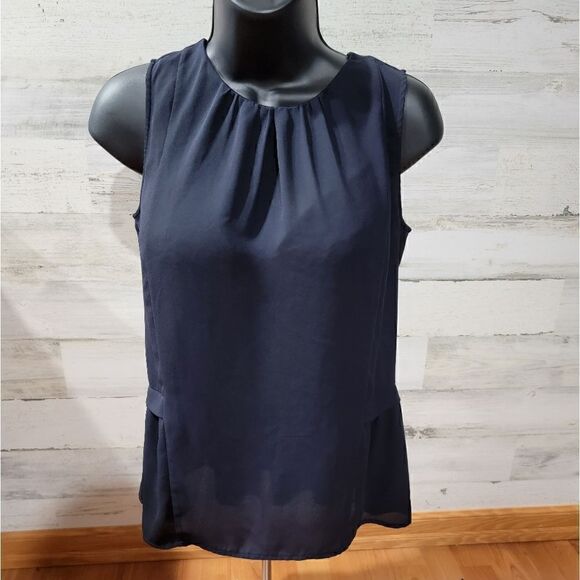 J Crew Navy Blue Size 000 Sleeveless Flounce Top Style C1897 Zipper back. - Picture 1 of 5